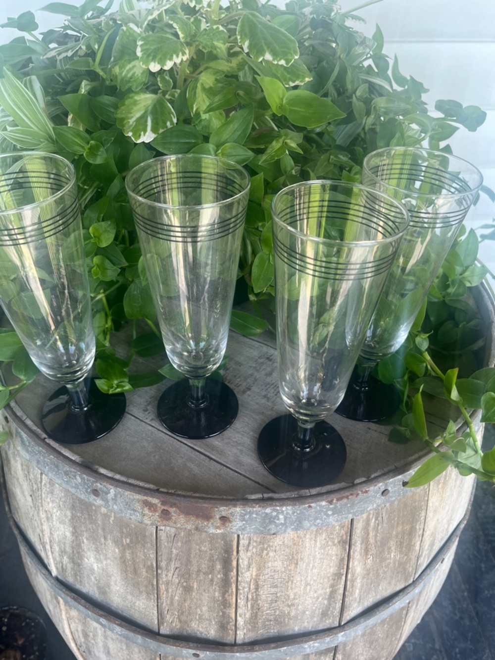Vintage Pilsner MCM crystal glasses. Set of 4 black